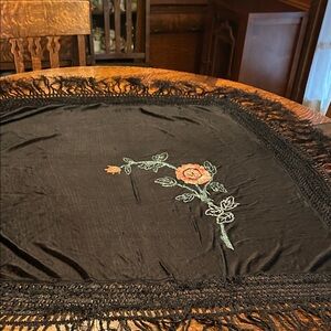Source Unknown Black Scarf with Floral Embroidery measures 47”x47” awesome shawl
